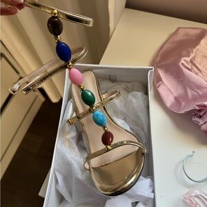 Gold Beaded Women's Sandals